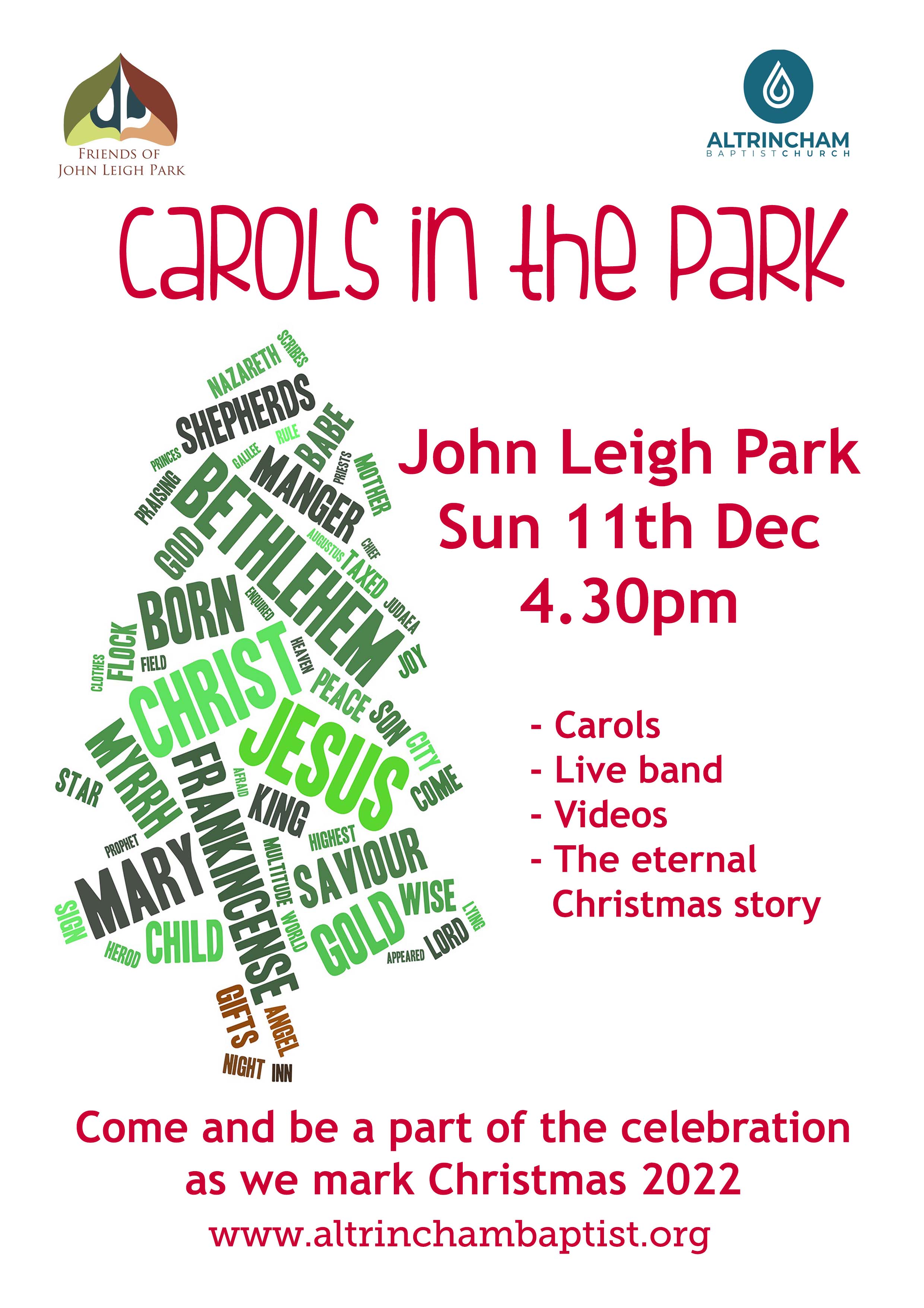 Carols in the Park flyer 2022